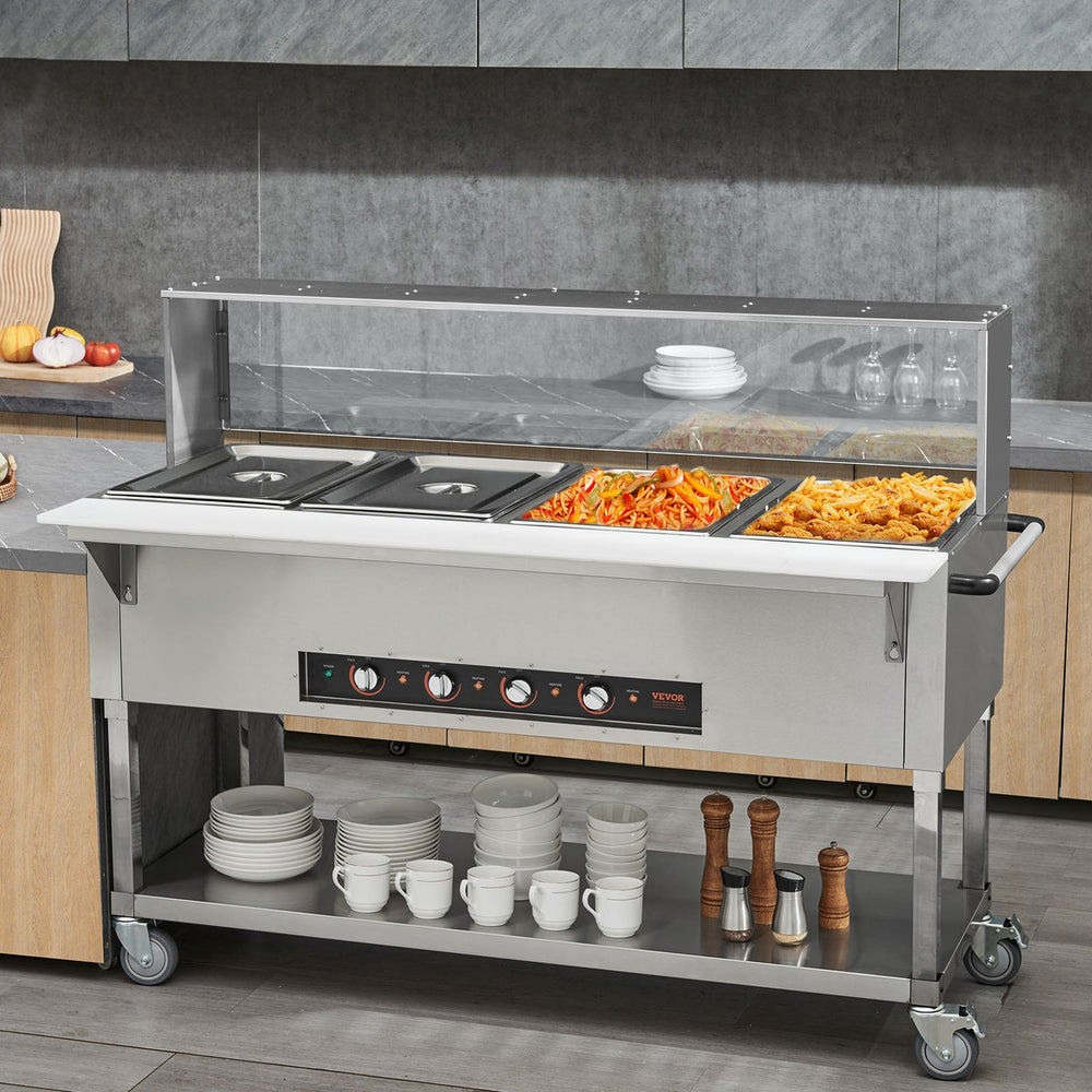 Vevor Food Warmer 4-Pan 20.6 Qt Commercial Buffet Table with Sneeze Guard 2000W Stainless Steel New