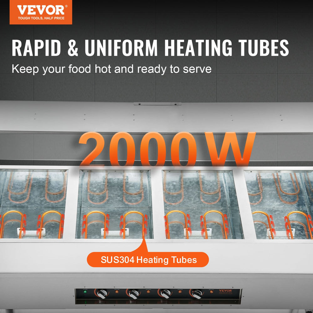 Vevor Food Warmer 4-Pan 20.6 Qt Commercial Buffet Table with Sneeze Guard 2000W Stainless Steel New