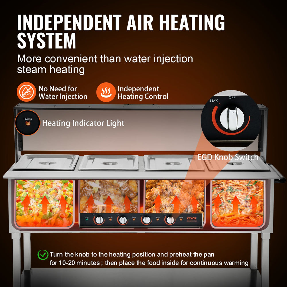 Vevor Food Warmer 4-Pan 20.6 Qt Commercial Buffet Table with Sneeze Guard 2000W Stainless Steel New