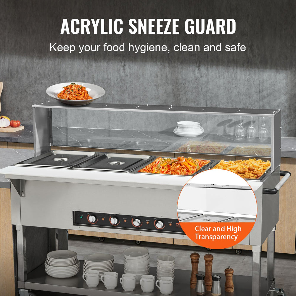 Vevor Food Warmer 4-Pan 20.6 Qt Commercial Buffet Table with Sneeze Guard 2000W Stainless Steel New