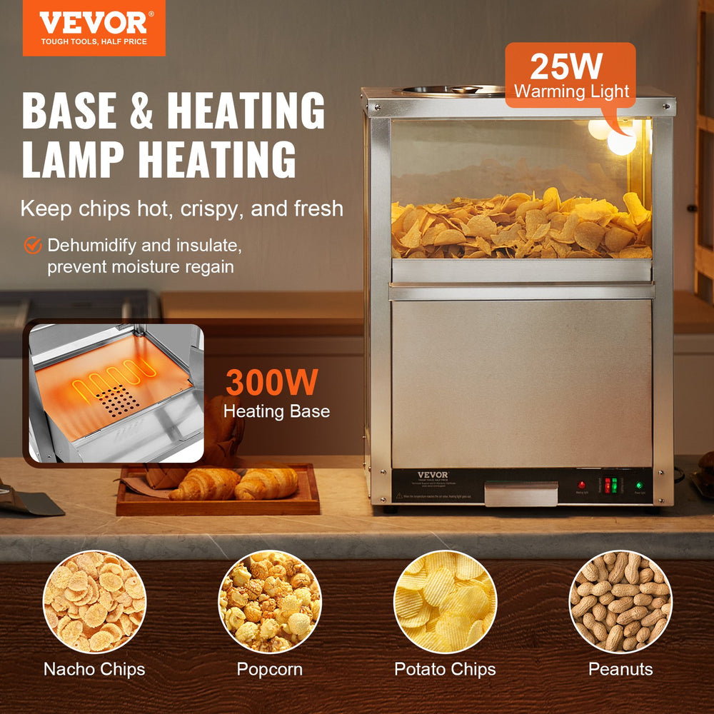 Vevor Nacho Chip Warmer 84.5 Qt Countertop Unit with Tempered Glass 300W Heating Base New