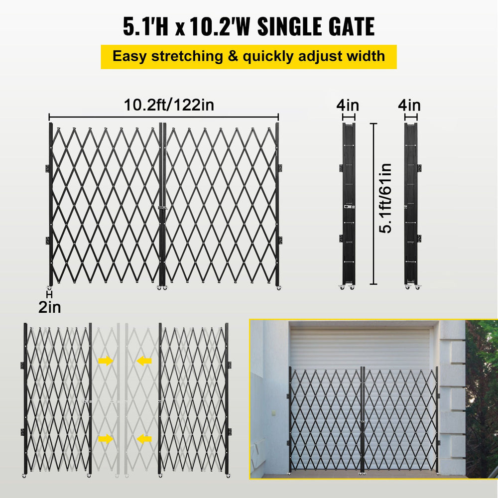 Vevor Double Folding Security Gate 10.2' x 5.1' Steel Accordion Gate with 360° Rolling Casters New