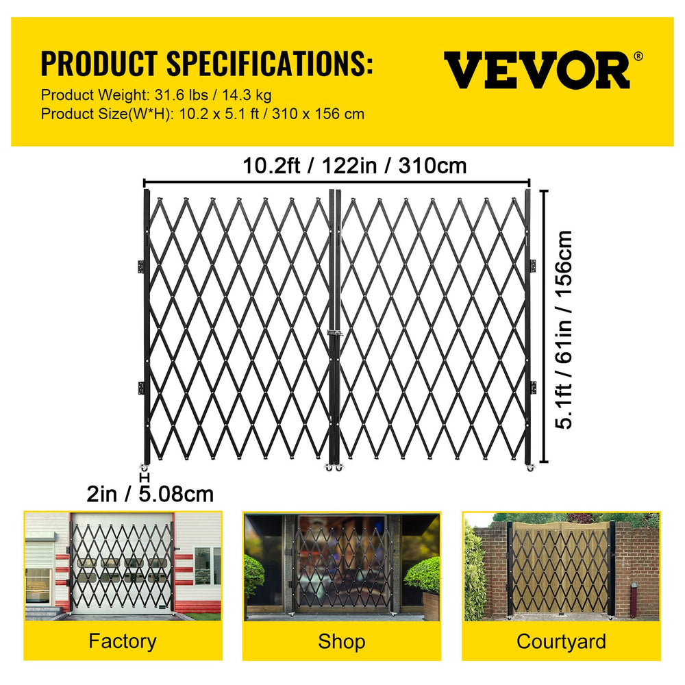 Vevor Double Folding Security Gate 10.2' x 5.1' Steel Accordion Gate with 360° Rolling Casters New