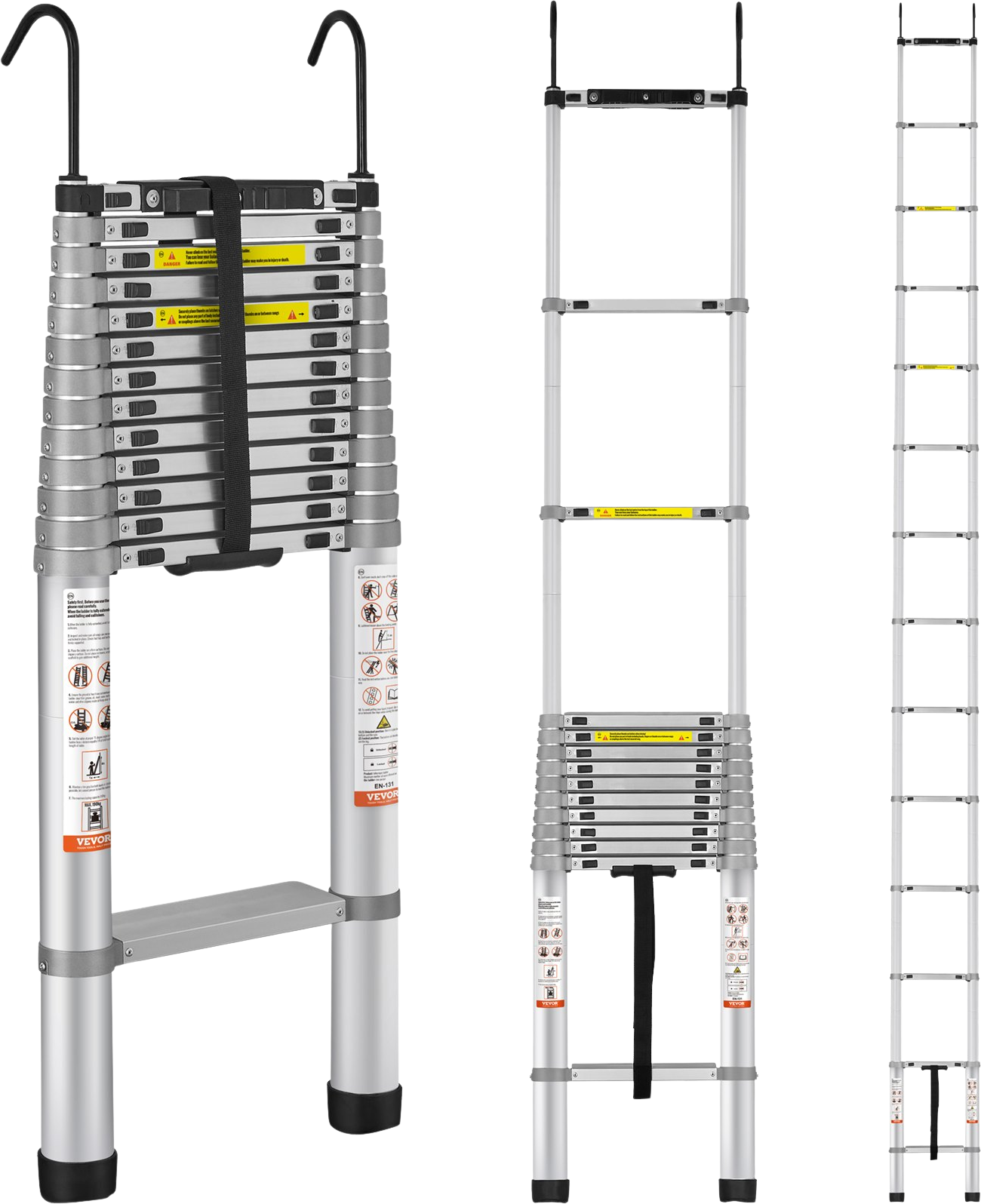 Vevor 18.5' Telescoping Aluminum Ladder 400 Lbs. Capacity Individual Step Locks New