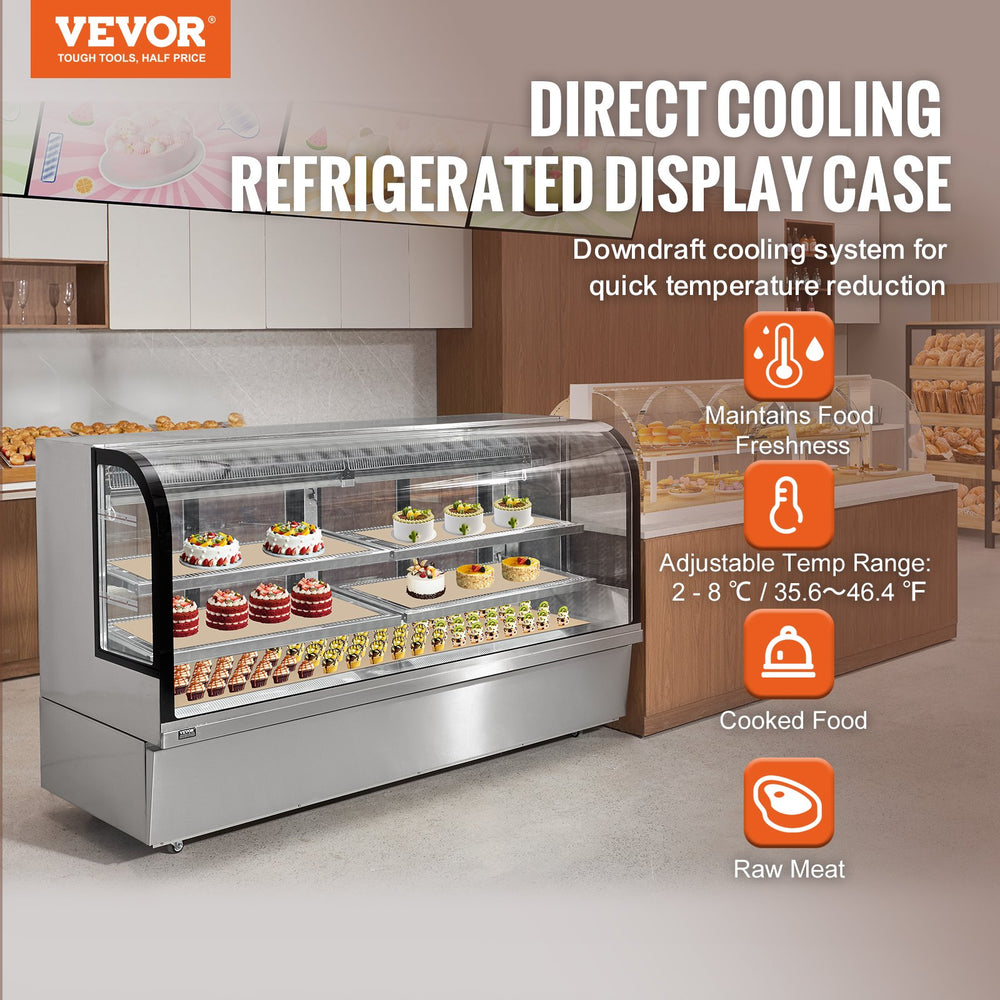Vevor Refrigerated Display Case 32 Cu Ft Stainless Steel with 4 Adjustable Shelves New
