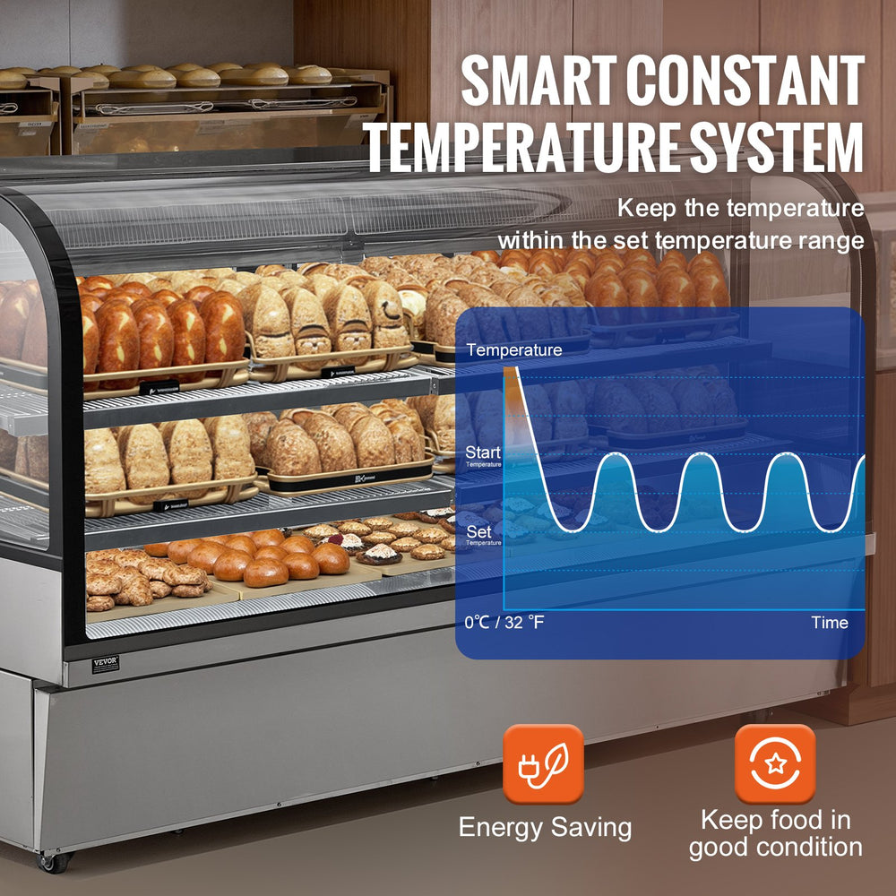Vevor Refrigerated Display Case 32 Cu Ft Stainless Steel with 4 Adjustable Shelves New