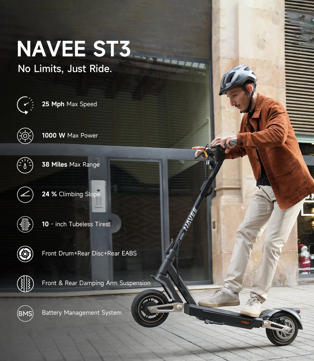 Navee ST3 Electric Scooter All-Terrain 25 MPH 37 Mile Max Range 1000W New