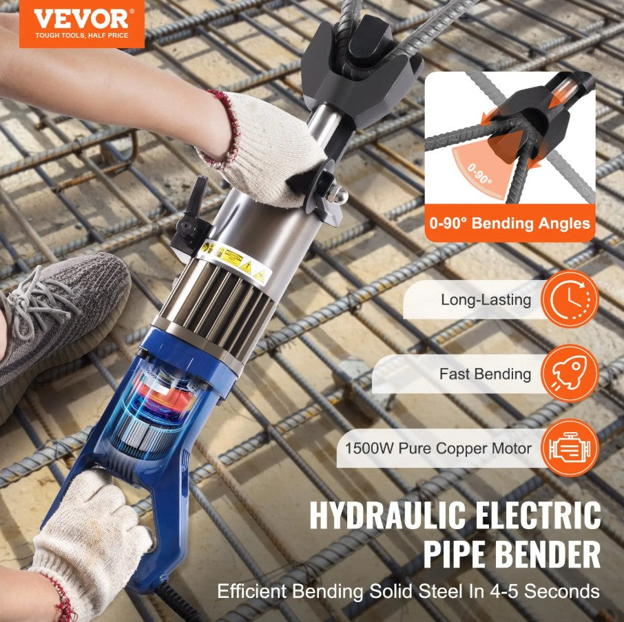Vevor Electric Hydraulic Rebar Bender 1500W 0–90° 3/4" Capacity with Toolbox New
