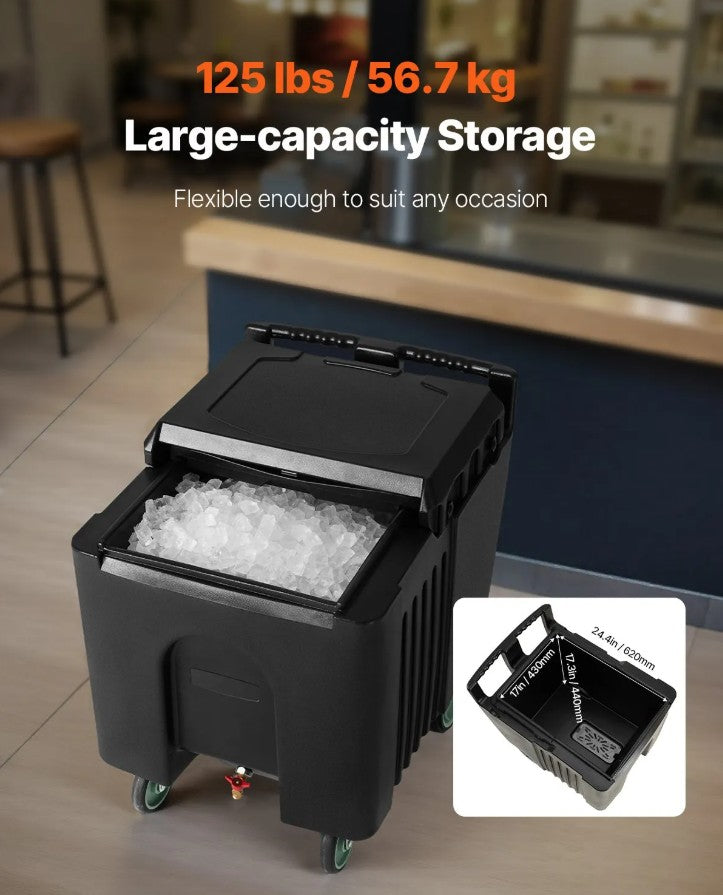 Vevor Commercial Ice Bin 125 Lbs Capacity Portable Ice Caddy with Wheels New