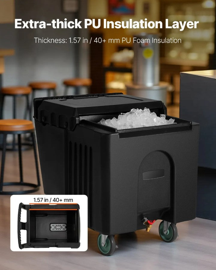 Vevor Commercial Ice Bin 125 Lbs Capacity Portable Ice Caddy with Wheels New