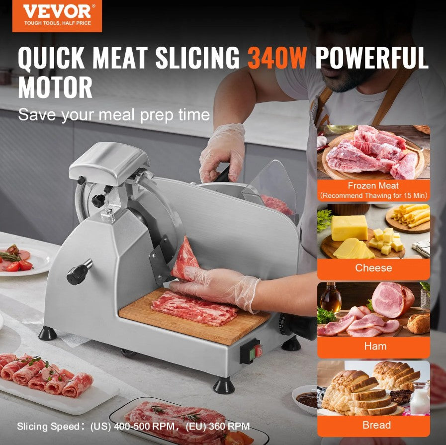 Vevor Electric Meat Slicer 10" 340W Adjustable Thickness and Built-In Sharpener New