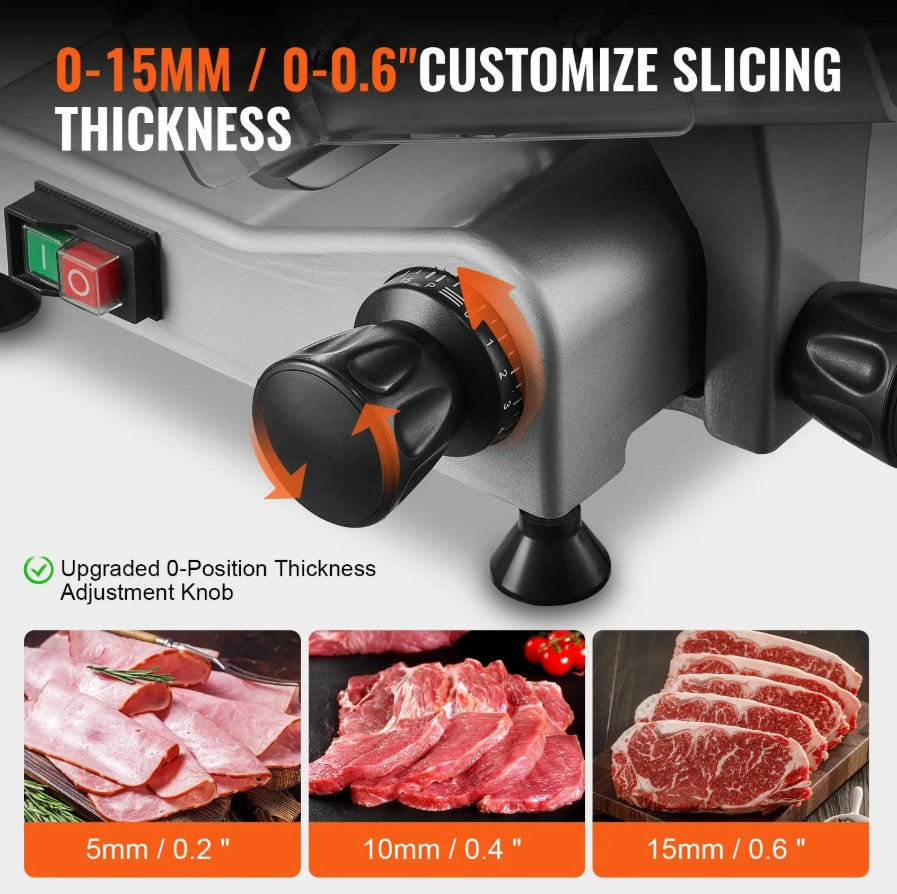 Vevor Electric Meat Slicer 10" 340W Adjustable Thickness and Built-In Sharpener New
