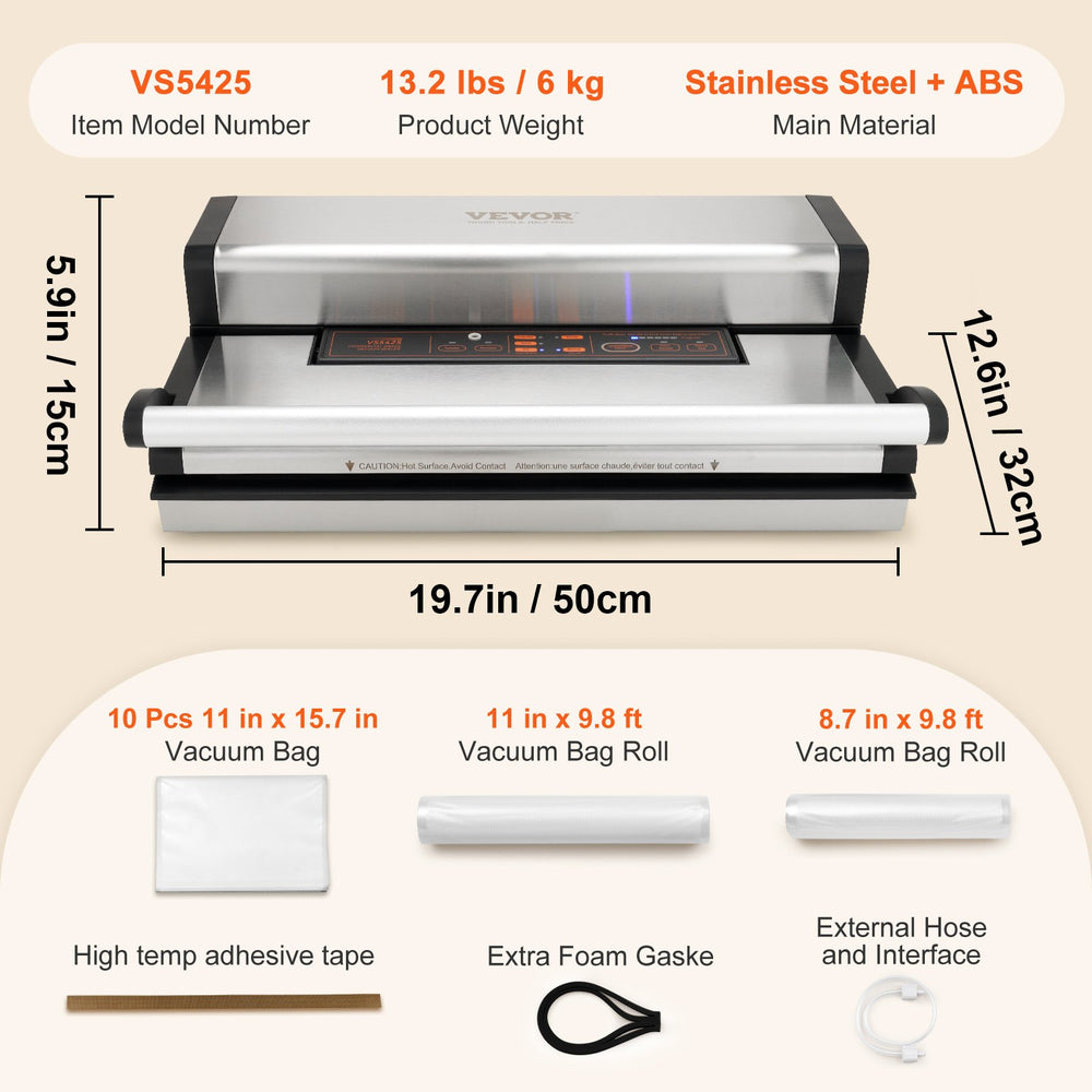 Vevor Vacuum Sealer Machine 350W Dual Pump Automatic Manual Seal Built-in Cutter Dry and Moist Food New