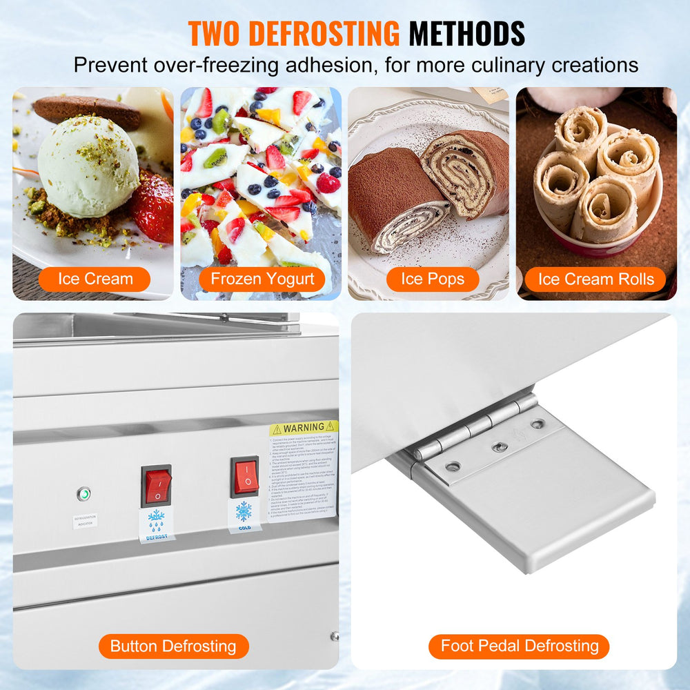 Vevor Ice Cream Roll Machine 13.8" x 13.8" Stainless Steel Commercial with Compressor and 2 Scrapers New