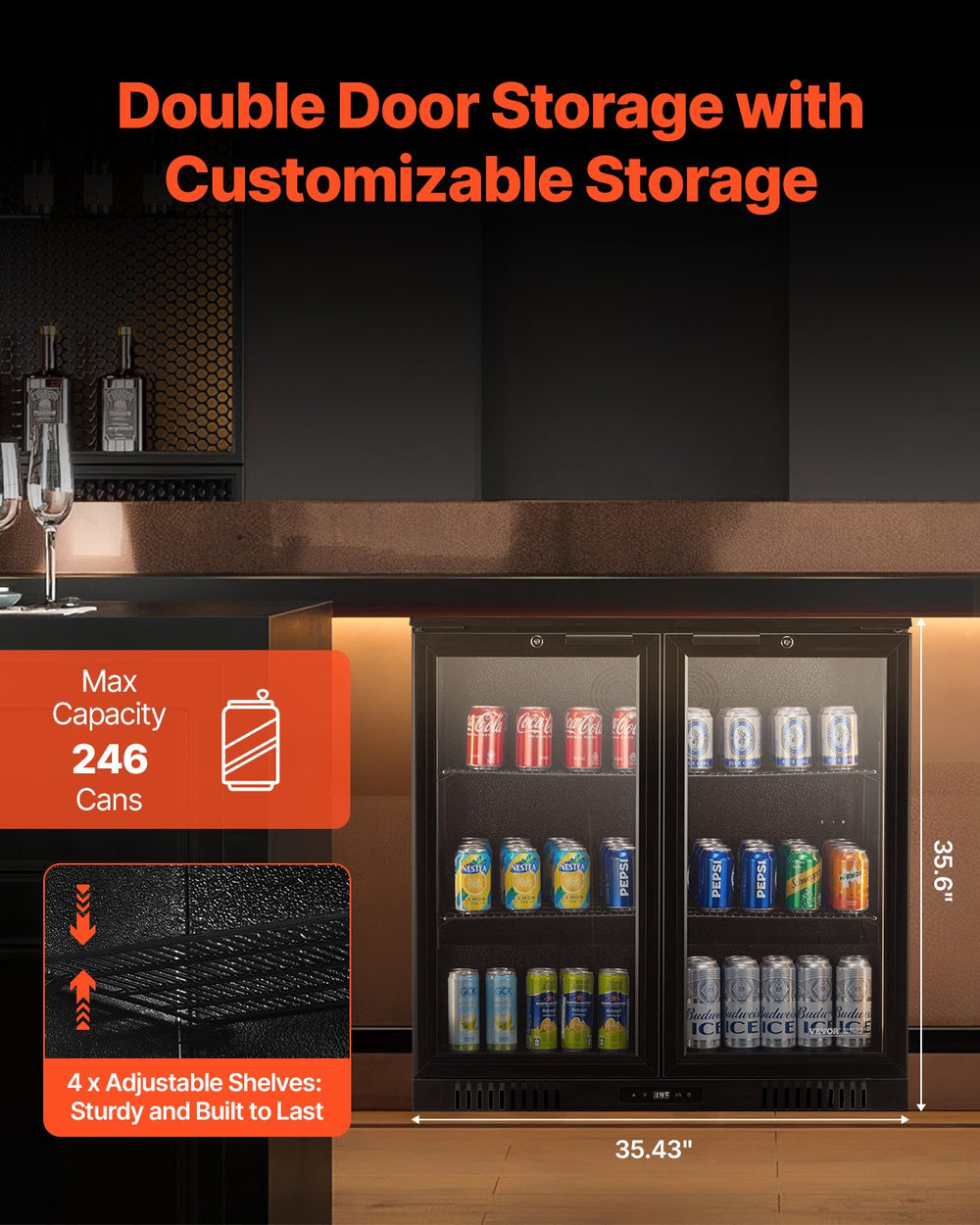 Vevor 246-Can Commercial Beverage Refrigerator Built-In or Freestanding Glass Door New