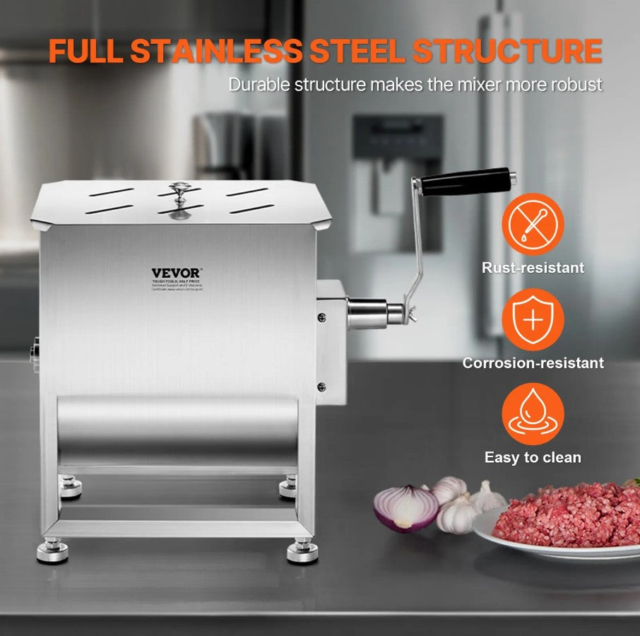 Vevor Manual Meat Mixer 120Lb Fixed 31.7 Gal Tank Stainless Steel Gearbox Design New