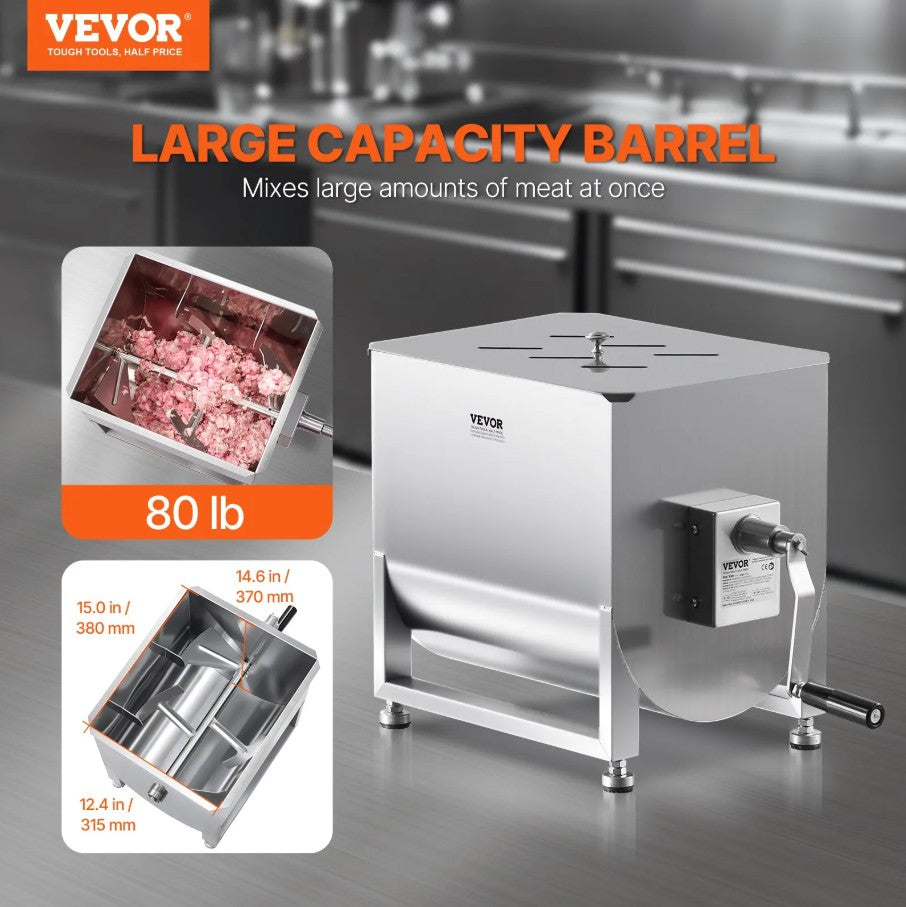 Vevor Manual Meat Mixer 80 Lb Fixed 21.1 Gal Tank Stainless Steel Gearbox Design New