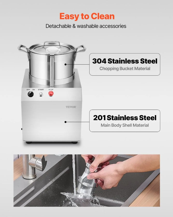 Vevor Commercial Food Processor and Vegetable Chopper 6.3 Qt 750W Stainless Steel New