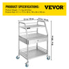 Vevor Lab Utility Cart with Wheels 3 Shelves 1 Drawer Stainless Steel New