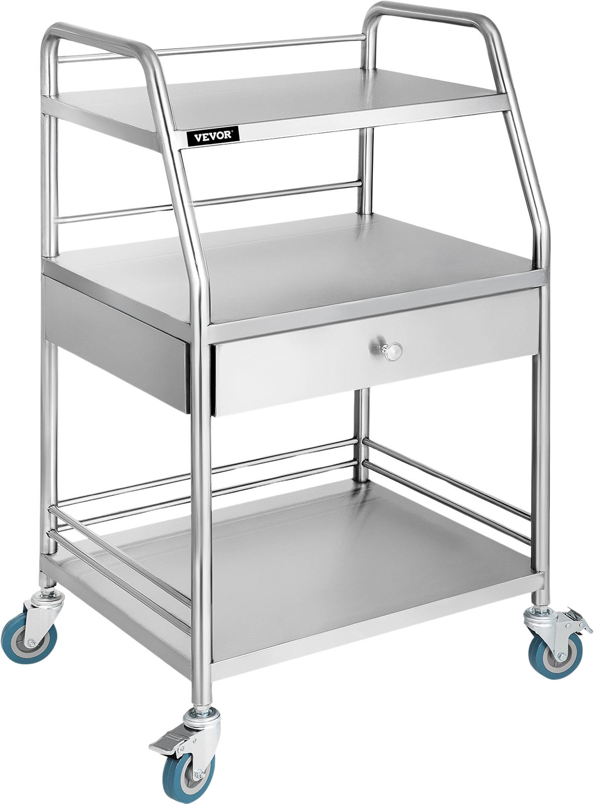 Vevor Lab Utility Cart with Wheels 3 Shelves 1 Drawer Stainless Steel New