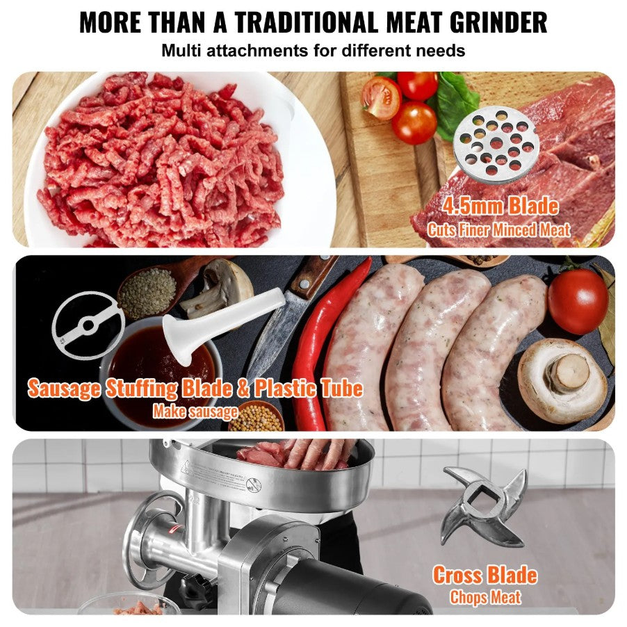 Vevor Commercial Electric Meat Grinder 750W 14 Lbs/Min Sausage Stuffer Size #22 New