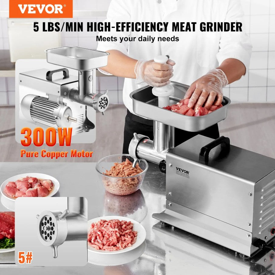 Vevor Commercial Electric Meat Grinder 5 Lbs/Min 300W Stainless Steel Sausage Stuffer New