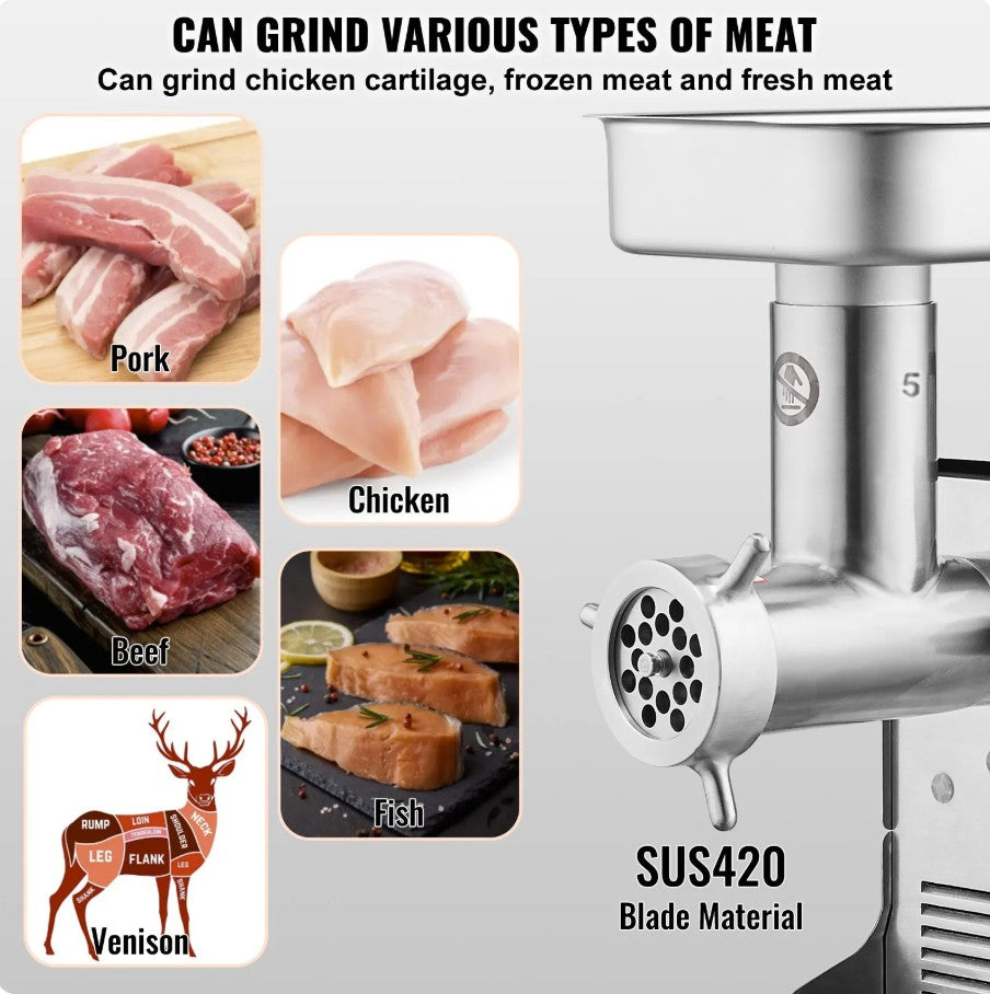 Vevor Commercial Electric Meat Grinder 5 Lbs/Min 300W Stainless Steel Sausage Stuffer New