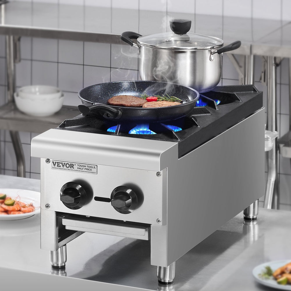 Vevor Commercial Gas Range Stove 56000 BTU 2-Burner Countertop Stainless Steel New