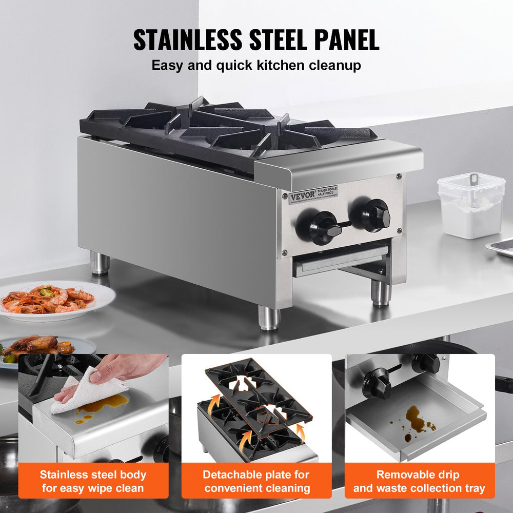Vevor Commercial Gas Range Stove 56000 BTU 2-Burner Countertop Stainless Steel New