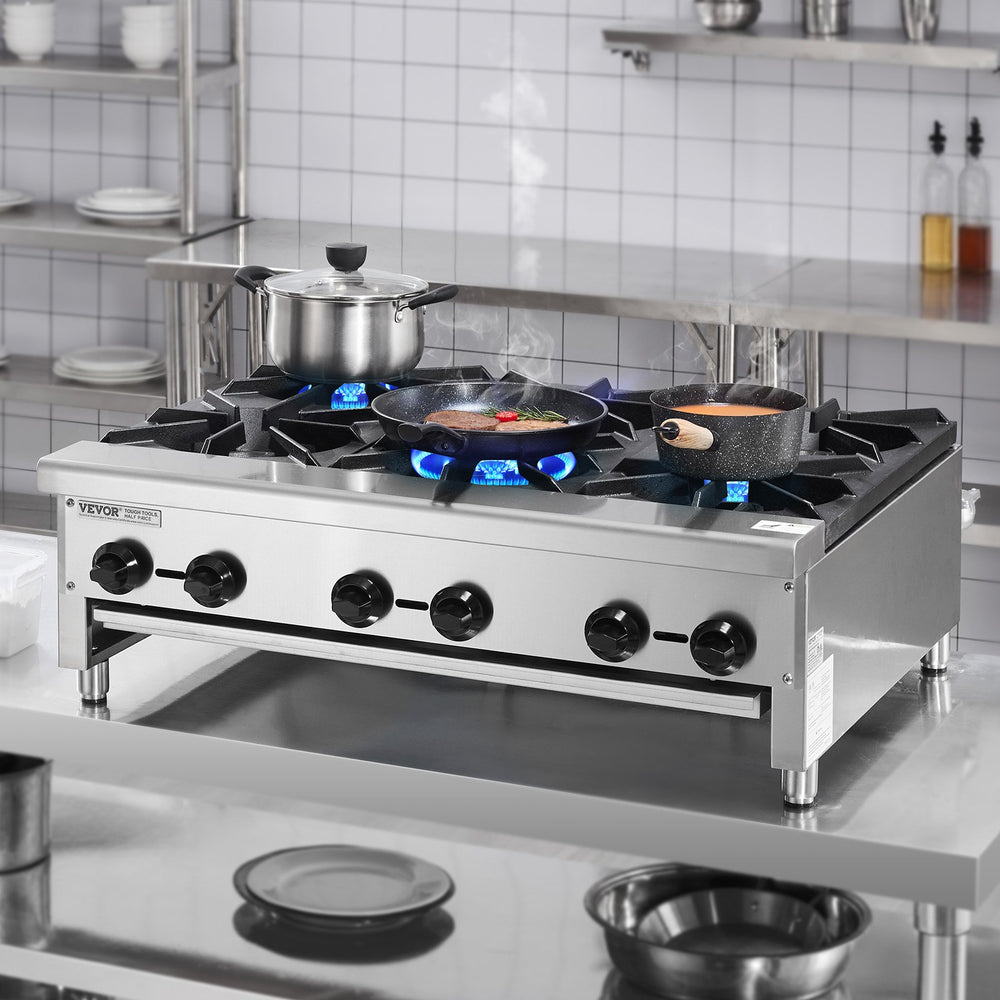 Vevor Commercial Gas Range Stove 168000 BTU 6-Burner Countertop Stainless Steel New