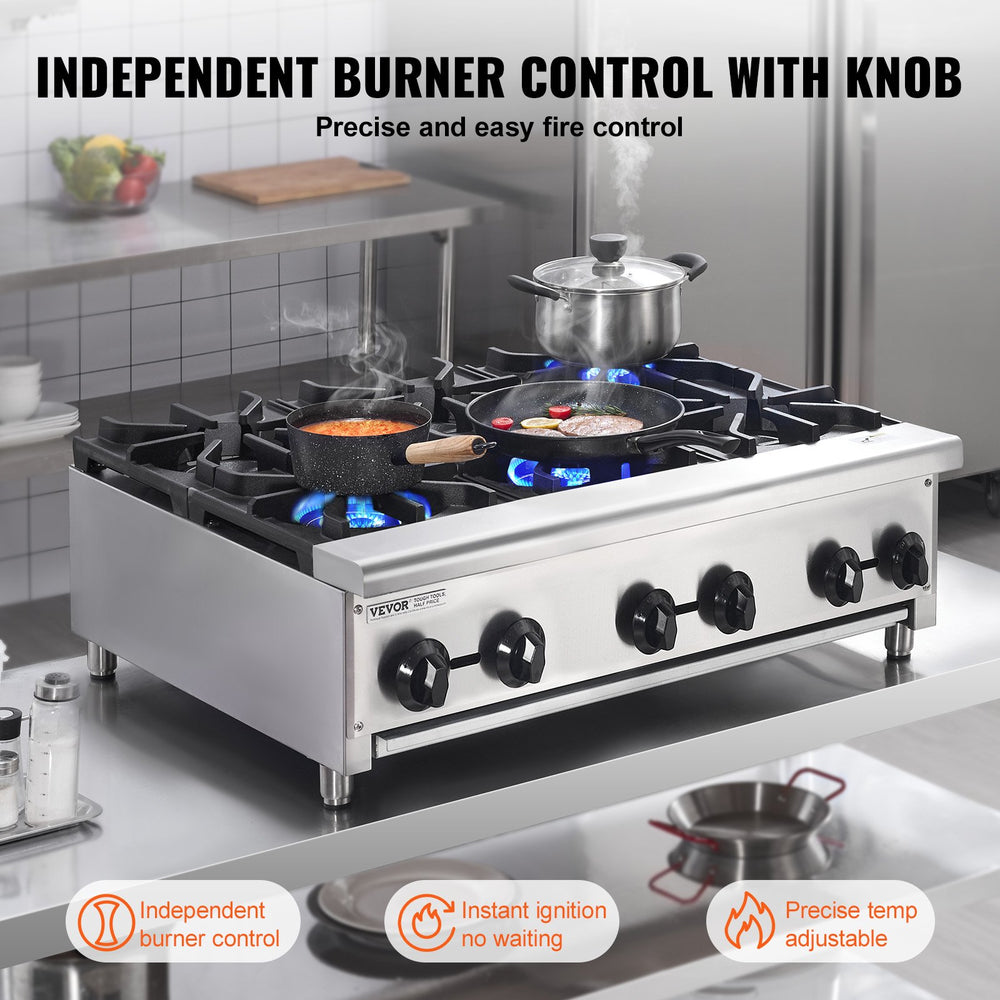 Vevor Commercial Gas Range Stove 168000 BTU 6-Burner Countertop Stainless Steel New