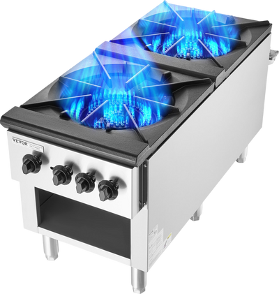 Vevor Commercial Gas Range Stove 180000 BTU 2-Burner Stainless Steel Natural Gas/Propane New