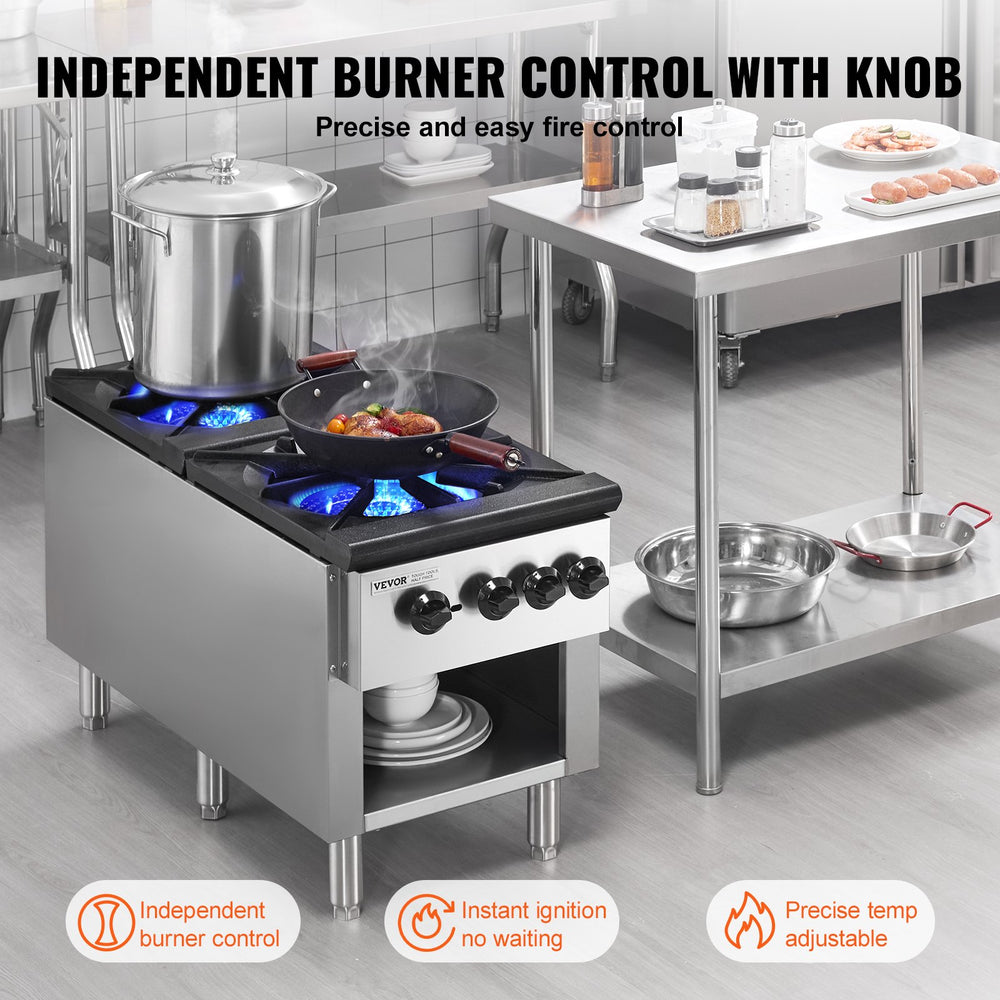 Vevor Commercial Gas Range Stove 180000 BTU 2-Burner Stainless Steel Natural Gas/Propane New