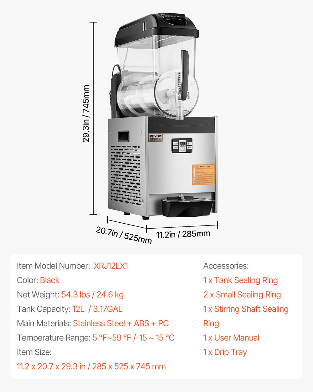 Vevor Commercial Slushy Machine 3.17 Gal Single Tank with Digital Controls and Auto Cleaning New