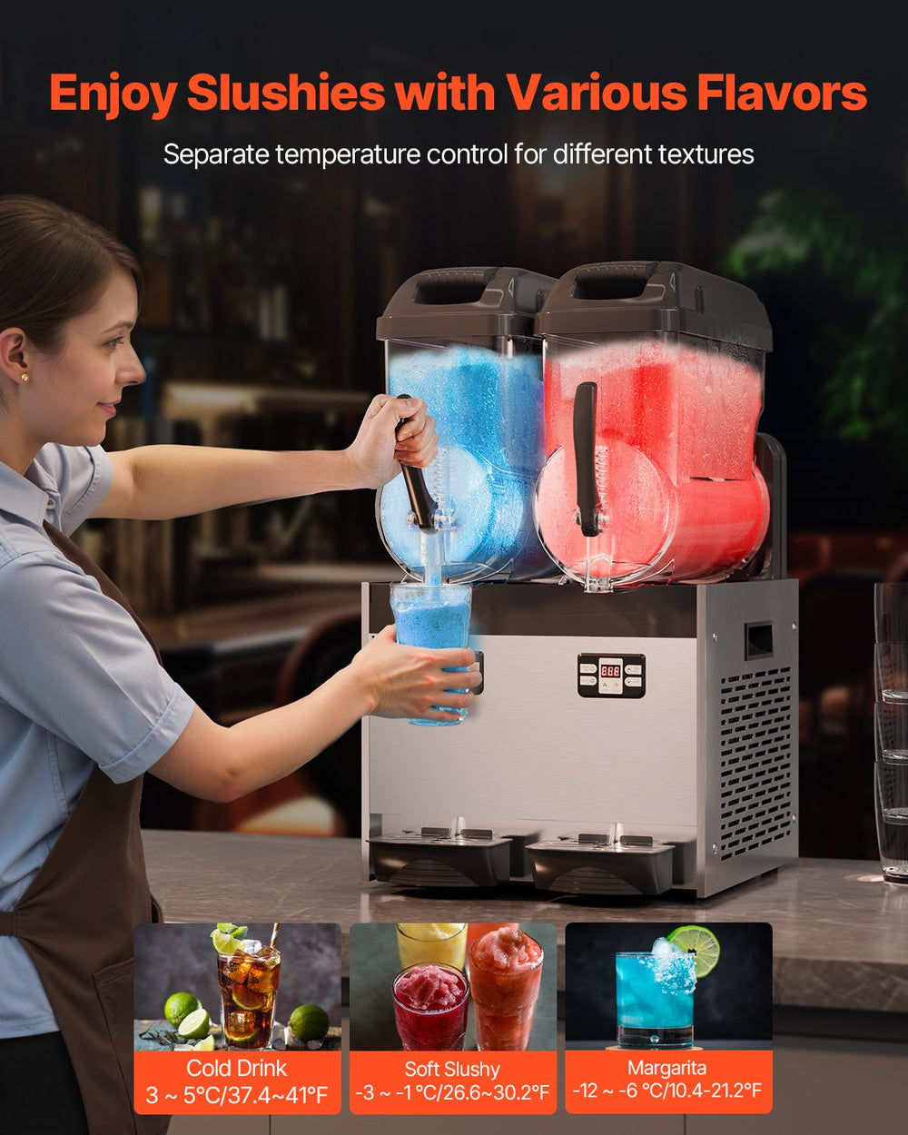Vevor Commercial Slushy Machine 2 Tank 3.17 Gal Each with Digital Controls and Auto Cleaning New