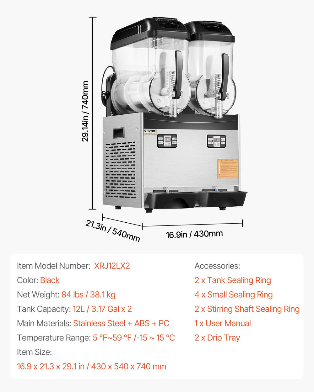 Vevor Commercial Slushy Machine 2 Tank 3.17 Gal Each with Digital Controls and Auto Cleaning New