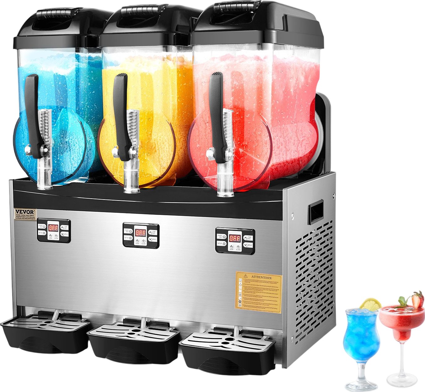 Vevor Commercial Slushy Machine 3 Tank 3.17 Gal Each with Digital Controls and Auto Cleaning New