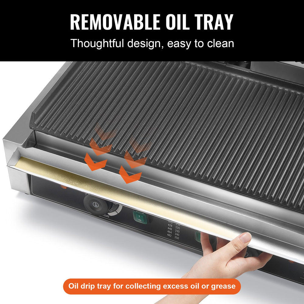 Vevor Panini Press Grill 19" x 9" Electric Griddle with Ridged Plates 122°F-572°F Temperature Range New