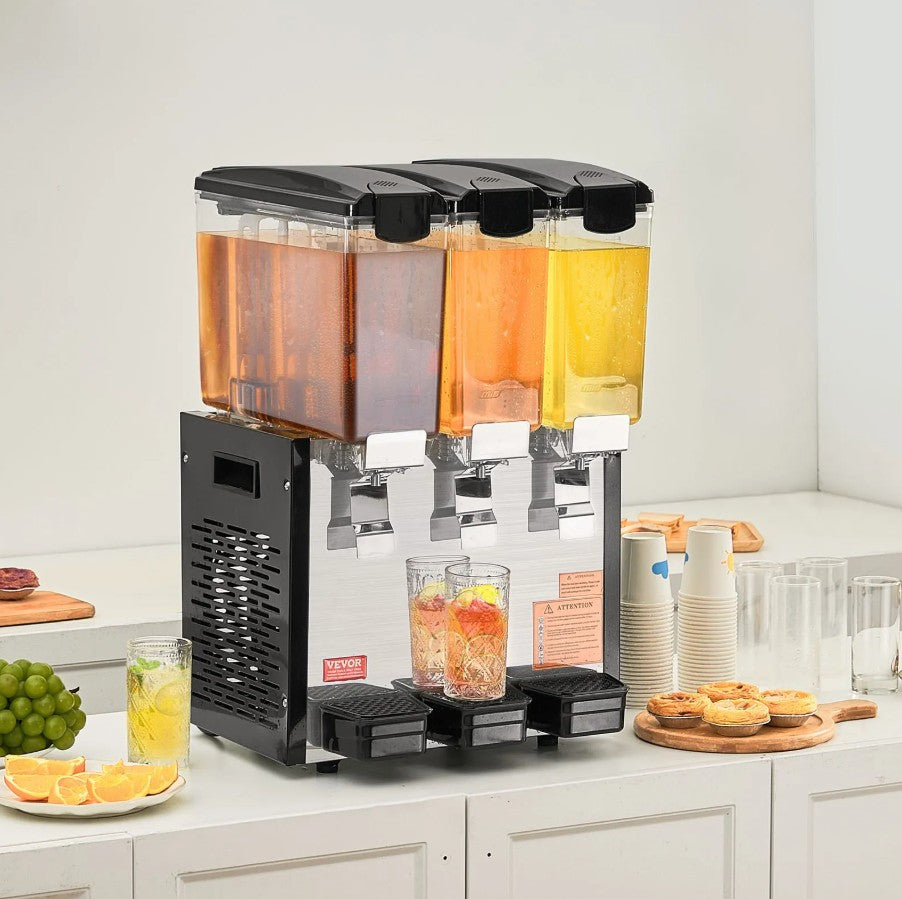 Vevor Commercial Beverage Dispenser 2.6 Gal x 3 Tanks 440W Stainless Steel New