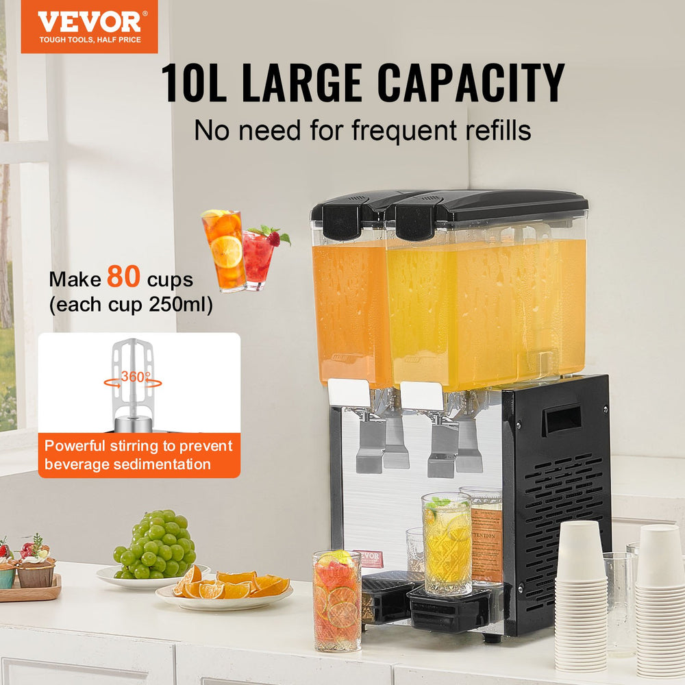 Vevor Commercial Cold Beverage Dispenser 2.6 Gal x 2 Tanks 270W Stainless Steel New