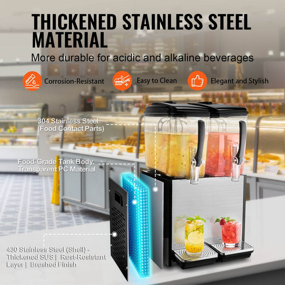 Vevor Commercial Cold Beverage Dispenser 3.2 Gal x 2 Tanks 286W Stainless Steel New