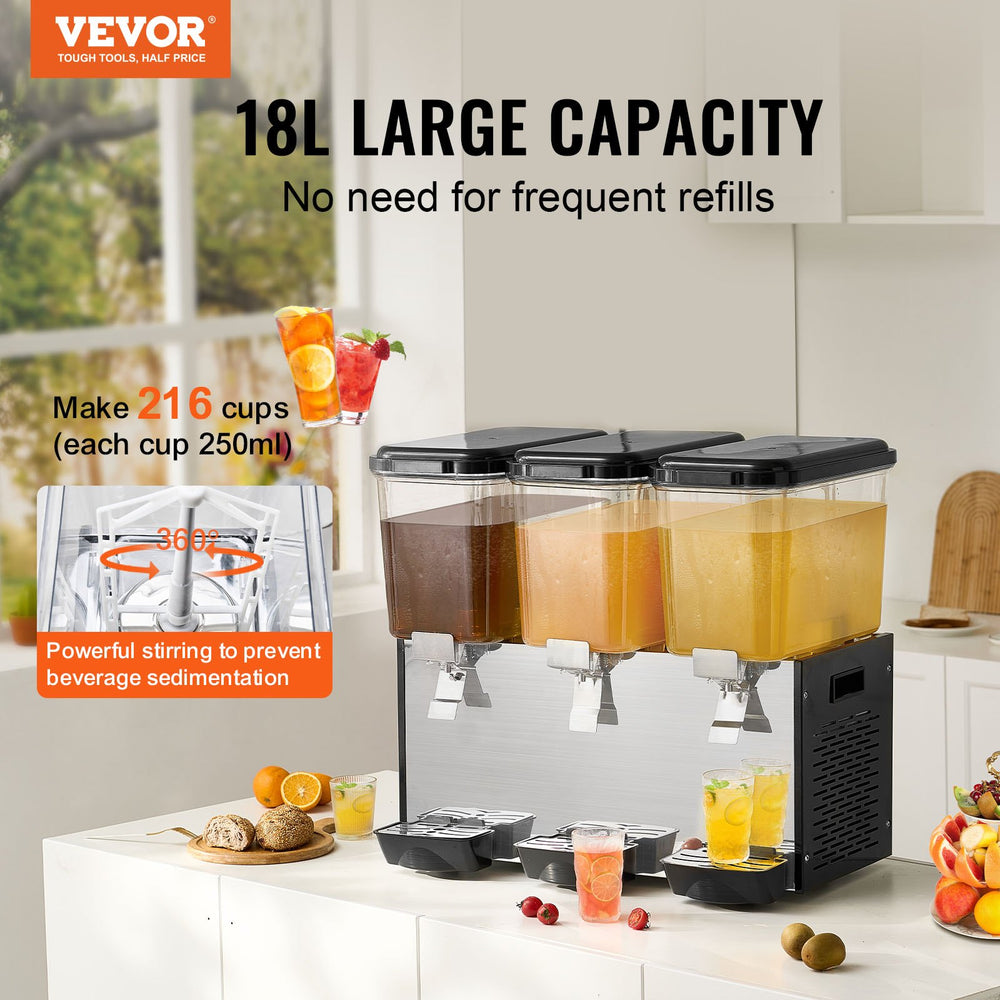 Vevor Commercial Beverage Dispenser 4.8 Gal x 3 Tanks Cold Beverage Machine New