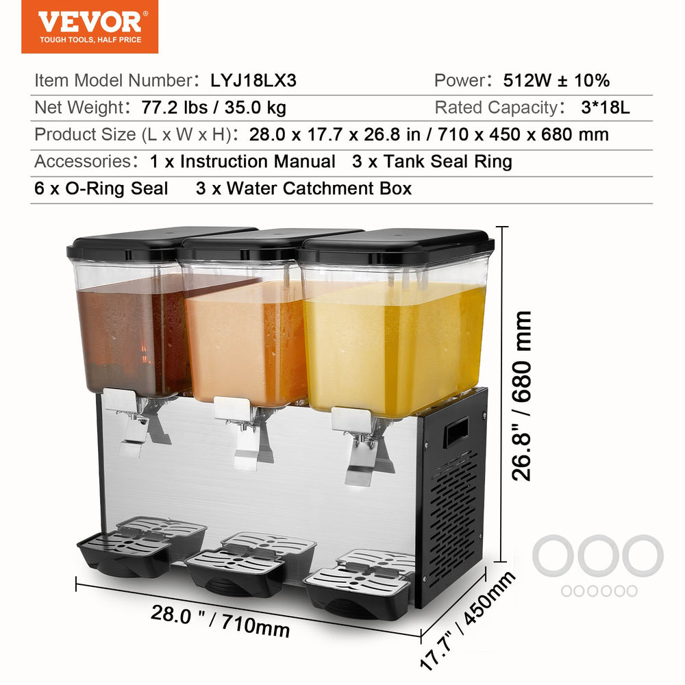 Vevor Commercial Beverage Dispenser 4.8 Gal x 3 Tanks Cold Beverage Machine New