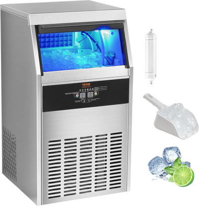 Vevor Commercial Ice Maker 140lbs/24H with 33lbs Storage Gravity Drainage Freestanding Auto Cleaning New