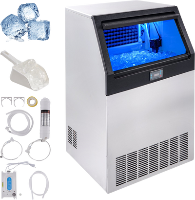 Vevor Commercial Ice Maker 265lbs/24H with 88lbs Storage Electric or Gravity Drainage Freestanding Auto Cleaning New