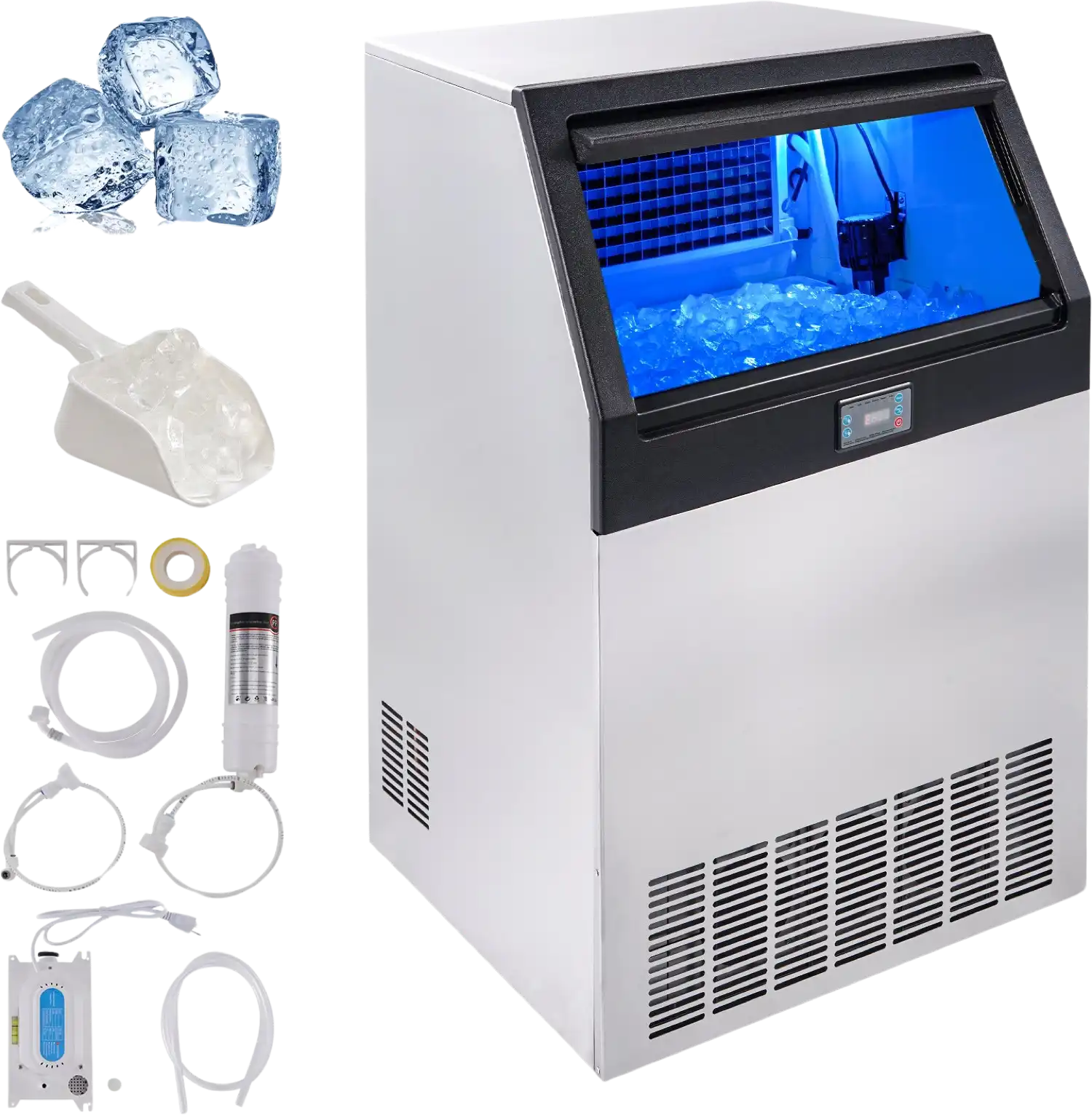 Vevor Commercial Ice Maker 265lbs/24H with 88lbs Storage Electric or Gravity Drainage Freestanding Auto Cleaning New