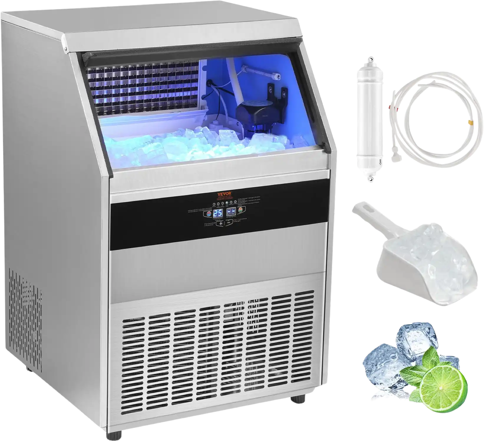 Vevor Commercial Ice Maker 450lbs/24H with 130lbs Storage Electric Drainage Freestanding Auto Cleaning New