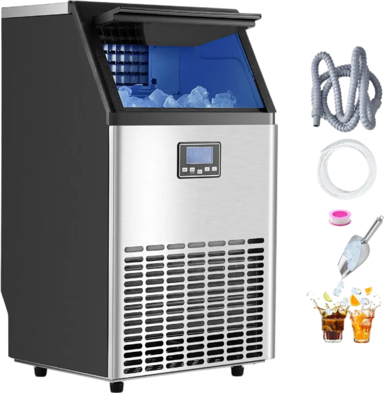 Vevor Commercial Ice Maker 100 Lb/24H Freestanding with 45-Cube Tray and 33 Lb Storage New