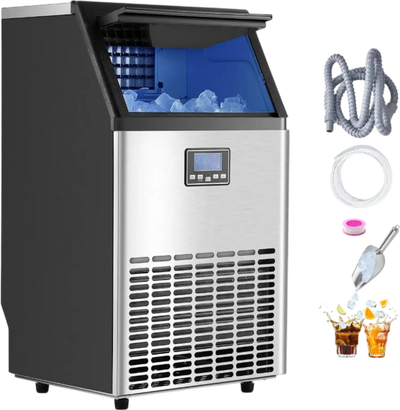 Vevor Commercial Ice Maker 100 Lb/24H Freestanding with 45-Cube Tray and 33 Lb Storage New