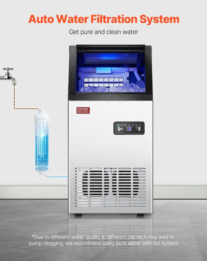 Vevor Commercial Ice Maker 100 Lbs/24H 36 Cubes Freestanding with Self-Cleaning New